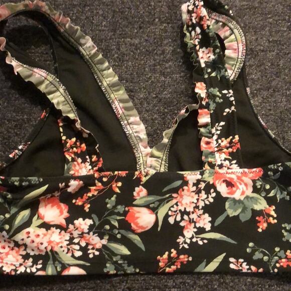 Mossimo Brand Women's Medium Green & Pink Floral Ruffle Bralette Style Swim Top - Picture 5 of 6
